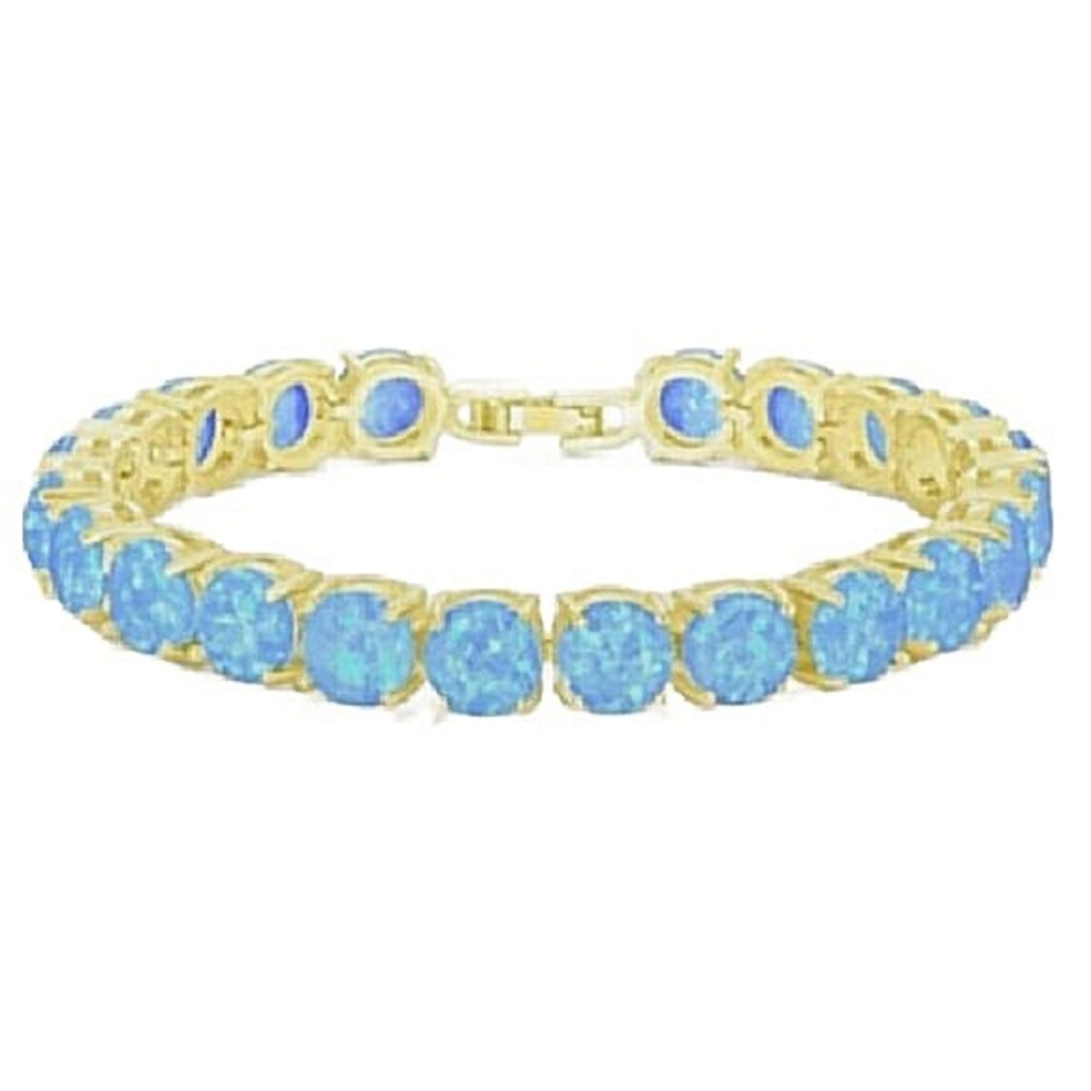New Gold Blue Fire Opal Round Cut Tennis Bracelet